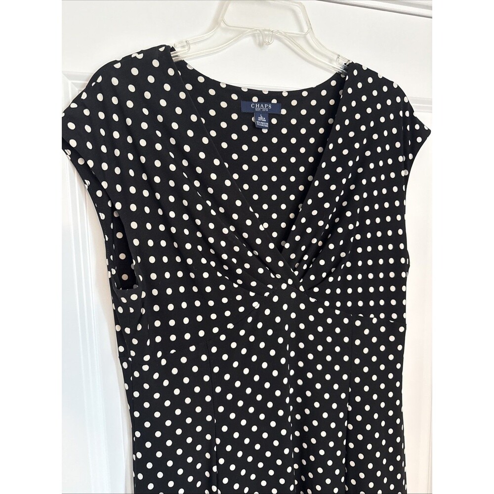 Chaps Ralph Lauren Empire Sleeveless Black & White Polka Dress LARGE - Picture 2 of 4